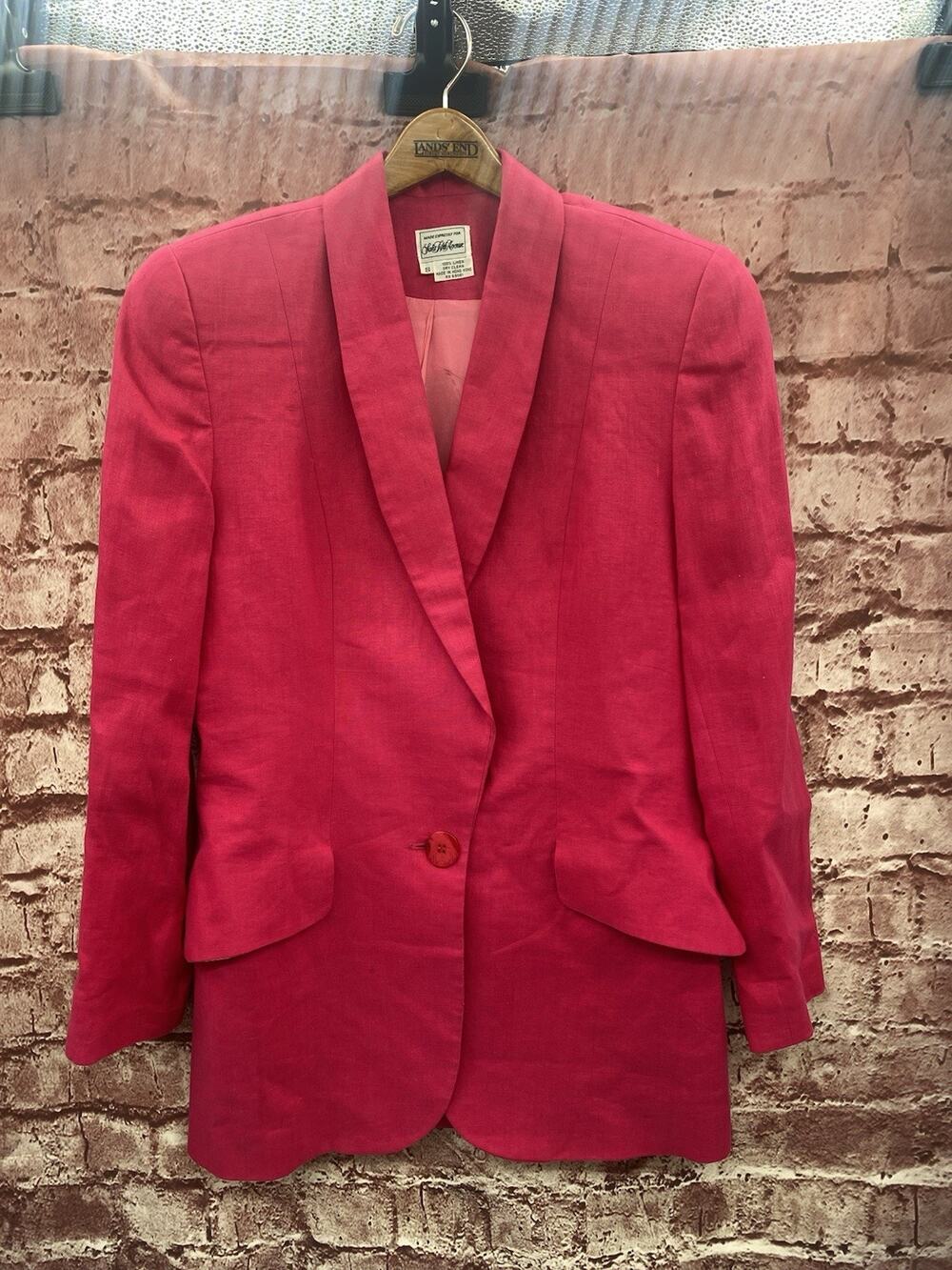 Saks Fifth Avenue Blazer S Pink 100% Linen Jacket Pockets Peppy